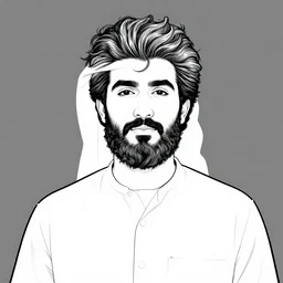 character portrait of a cool arab bearded man, messy hair highly detailed, stylized, medium shot, vector line art