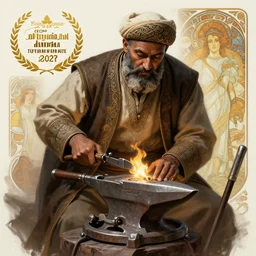 kurdish blacksmith, highly detailed, digital painting, artstation, concept art, sharp focus, illustration, art by artgerm and greg rutkowski and alphonse mucha, incredibly detailed, award winning art
