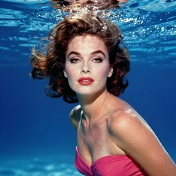 a colorful portrait photograph of sensual ava gardner underwater, 1 9 9 0 s, taken by martin parr, saturated color photo, high definition, 8 k,