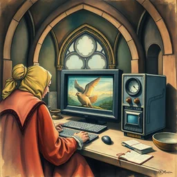 the medieval computer. highly detailed digital painting, watercolor, soviet realism, engraving, artstation, concept art, smooth, sharp focus, vivid grunge, manga illustration, unreal engine 5, 8, abstract by bilibin and kilian eng and hilma af klint and malevich and lissitzky