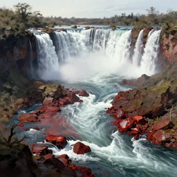 Landscape with rivers and waterfalls of blood by Wayne Barlowe
