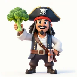 a pirate captain holding up a broccoli in a glory pose celebrating with his crew on their ship for this broccoli, epic, digital art, udh, UE