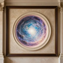 wall with a circular magic portal to another world. framed, ethereal, rich estate, fantasy, smooth, sharp focus, high detailed digital art trending in artstation. artist wlop