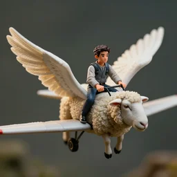 sheep riding aircraft with wings, 3 3 mm photo, cinematic lighting, high detail