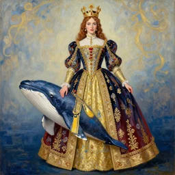 the royal king's killer whale by greg hildebrant lisa frank fancy rococo baroque regal oil painting high quality award winning clothed in fancy garb
