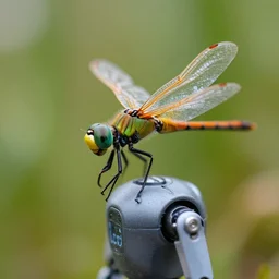 closeup profile photo of a miniature robot that looks like a dragonfly, nicoletta ceccoli, mark ryden, lostfish, photography 4 k, f 1. 8 anamorphic, bokeh, 4 k, canon, nikon