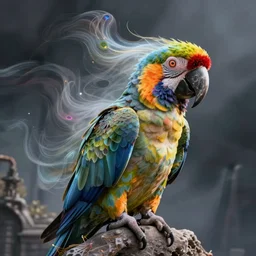 A psychedelic parrot, ethereal, extremely high detail, photorealistic, cinematic lighting, artstation, octane render, art by Zdzisław Beksiński