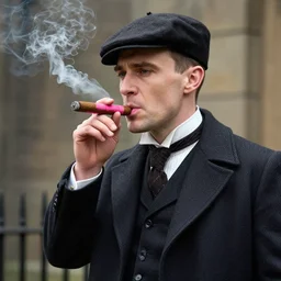 tommy shelby ( peaky blinders ) smoking a pink cigar