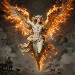 burning wings of mighty angel lucifer falling from the heavens, elegant, beautiful, engraving, concept art, elden ring, illustration, smooth, sharp focus, by gustave dore and greg rutkowski, hyper realistic, ephemeral, dramatic lighting, fantasy art, in the style of midjourney, intricate, alphonse mucha, hyper detailed