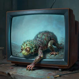 a strange creature crawling out of a TV by Zdzisław Beksińsk