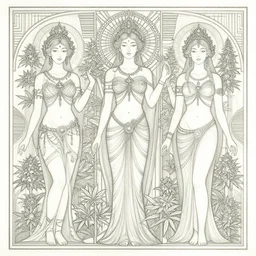 breathtaking detailed concept art painting art deco pattern of cannabis goddesses amalgamation cannabis flowers, by hsiao - ron cheng, bizarre compositions, exquisite detail, extremely moody lighting, 8 k
