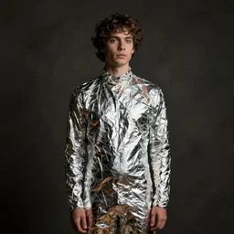 man wrapped in foil standing cenimatic digital art