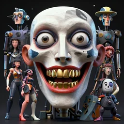 a highly detailed psycho 💀🤓 with crazy eyes and big mouth with a gold grill, picasso, android jones, karol bak, ayami kojima, rene magritte, e. a. seguy, artgerm, concept art, sharp angles, robot, 3 d, octane render, 8 k, unreal engine