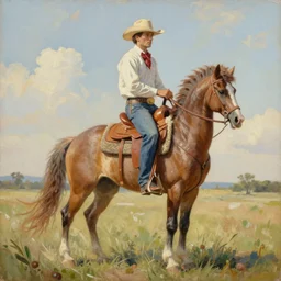 a painting of a cowboy riding a seahorse