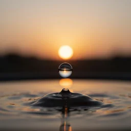 close up shot of a water drop with reflection of a sunrise, hyper photographic, cinematic