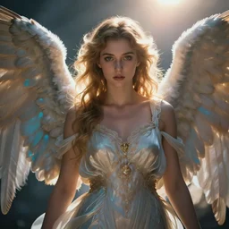 portrait art of female angel by alessio albi 8 k ultra realistic, angel wings, lens flare, atmosphere, glow, detailed, intricate, full of colour, cinematic lighting, trending on artstation, 4 k, hyperrealistic, focused, extreme details, unreal engine 5, cinematic, masterpiece