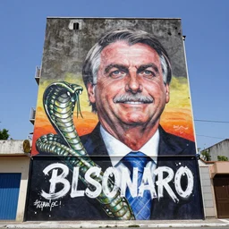 grafite art of bolsonaro at building by cobra, street art