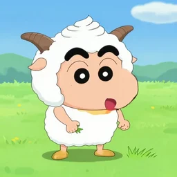 a small goat in shin - chan style animation eating grass _ n 4