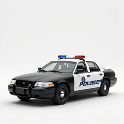 matte black police car, stylized 3d render, isolated on a pure white background, centered, entire object in frame, sharp focus, soft studio lighting