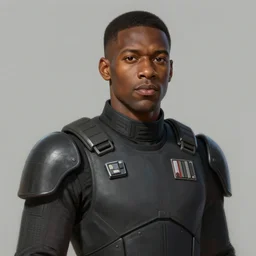 portrait of a man by Greg Rutkowski, the grand admiral of the galactic alliance, a black man in his 20s, short hair, impeccable military composure, wearing the tactical gear of the galactic alliance, Star Wars Expanded Universe, highly detailed portrait, digital painting, artstation, concept art, smooth, sharp foccus ilustration, Artstation HQ