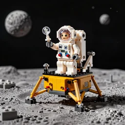 lego set of neil armstrong astronaut and lunar module on moon