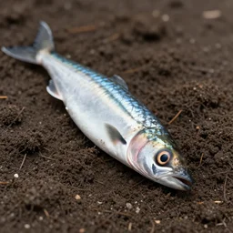 a sardine grows from the soil, realistic, detailed, 4k, photography