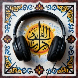 transylvanian folk art, arabic calligraphy, susvara headphones, in the style of graffiti art