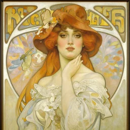 A beautiful portrait of Cherie Gil by Alphonse Mucha and John William Waterhouse, oil painting, detailed, proportional, trending on art station, 4k,