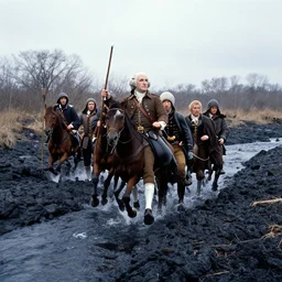 washington crossing the delaware on a lava river in hell