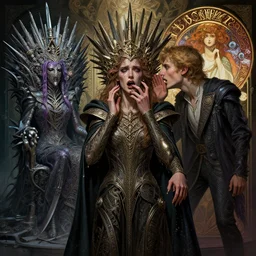 cries and whispers, fame of thrones, lord of daggers, neon, fibonacci, sweat drops, intricate fashion clothing, insane, intricate, highly detailed, surrealistic, digital painting, artstation, concept art, smooth, sharp focus, illustration, Unreal Engine 5, 8K, art by artgerm and greg rutkowski and alphonse mucha