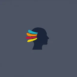 a simplistic logo of a head with colors coming out the back, logo, simple,