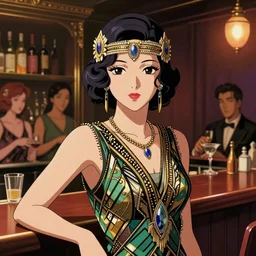 portrait of a beautiful girl with dark hair dressed in 1920's art deco fashion, speakeasy bar background, rich vivid colors, mood lighting, ambient lighting, dynamic lighting, 4k, official media, anime key visual, makoto shinkai, ilya kuvshinov, lois van baarle, rossdraws, detailed, trending on artstation