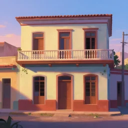 beautiful painting of a cuban houses, front view, animation, graphic shapes, trending in artstation, dawn cinematic light, art style by disney, pixar