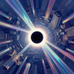 post - minimalism portrait of triangle city, top down view, the magic eclipsing, iridescent tubes, vibrant color scheme, highly detailed, in the style of romanticism, cinematic, artstation, moebius, greg rutkowski