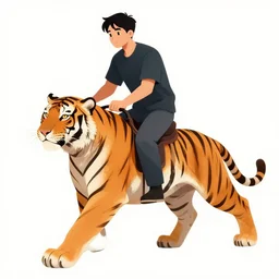 a man riding a tiger stylized anime