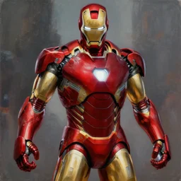 a blood red iron man suit, comic iron man, evil, iron man, robot, marvel, oil painting, gta 5 cover art, by artgem