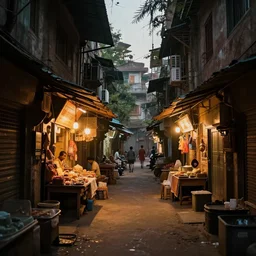 old rural alley in mumbai, shops warm lights,, epic scale, sci fi horror, close up, wadim kashin, simon stalenhag, xf iq 4, f / 1. 4, iso 2 0 0, 1 / 1 6 0 s, 8 k, raw, featured in artstation, octane render, cinematic, elegant, intricate, 8 k