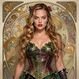 Margot Robbie as Poison Ivy, cute, fantasy, intricate, elegant, highly detailed, digital painting, 4k, HDR, concept art, smooth, sharp focus, illustration, art by artgerm and H R Giger and alphonse mucha