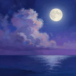 a beautiful illustration of mars at night, art of alena aenami, featured on artstation, vertical orientation, paint brush strokes, expressionism, brushstroke - laden, breathtaking clouds, birds, ocean, beautiful stars, long exposure, big moon radius, airy midnight theme, blue purple gradient, lens flare