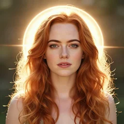 beautiful auburn flower goddess portrait of emma stone by sylvain sarrailh, artstation, radiant halo of light, photorealism