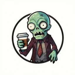 logo design, zombie holding coffee cup, distressed pattern