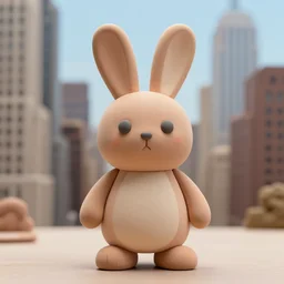a clay sculpture of a funny bunny, new york city background, hyper realistic, 3 d render