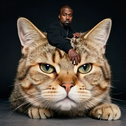 Kanye West riding a giant cat