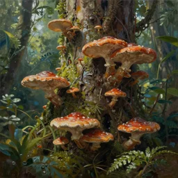 tropical forest covered in fungus, extremely detailed oil painting, unreal 5 render, digital art, landscape painting, octane render, beautiful composition, trending on artstation, award winning photograph, masterpiece