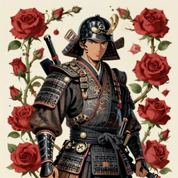 a ultra detailed illustration of a samurai, roses, vines, by James jean, trending on ArtStation,
