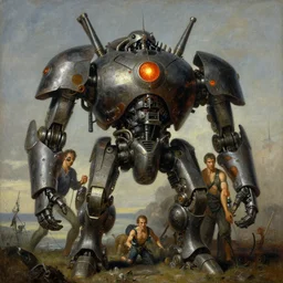 oil painting of 3 0 0 0 battle insect carapace machine tiered polydachtyl mechanics one foveated torch eye alberto bontempi, shigeru komatsuzaki, wayne d barlowe, alex ross, enric torres, simon bisley & boris vallejo, hyper realism, cinematical, narrative light, muted colors, epic, hyper detailed, awe inspiring,