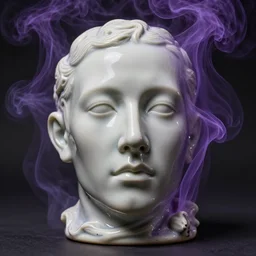 artwork by paul thek with wax, porcelain, purple smoke, ultra realistic, depth, beautiful lighting, sigma, 8 k, 3 5 mm, f / 3 2