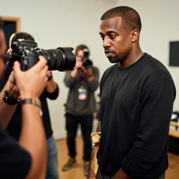 a photo of kanye west in the studio, paparazzi photography, nikon d 7 5 0, f / 2 2, complimentary - colors, posterization, shaders