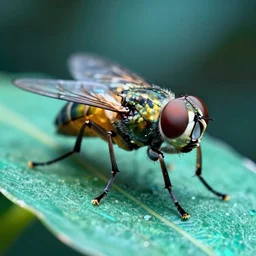 high quality macro macro metallic tachinid fly! gorgeous highly detailed hannah yata elson peter cinematic turquoise lighting high quality low angle hd 8k sharp shallow depth of field
