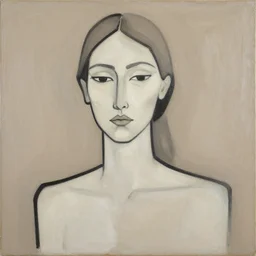 A modern abstract painting in the style of HILDEGARDE HANDSAEME, portrait of beautiful woman, clean black outlines, modern earthy neutral earthy